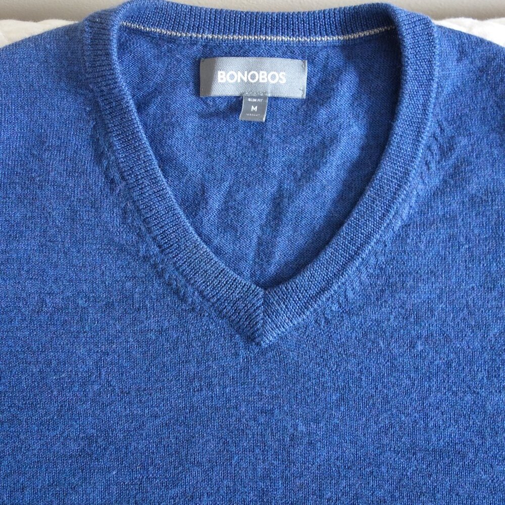 BONOBOS V-Neck Merino Wool Blue Sweater – Mens Med